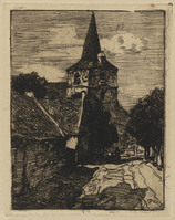 KG 1987 028
<br/>
Dorpsstraat met kerk
<br/>
<em>Windt, Christophe ('Chris') van der (1877-1952)</em>